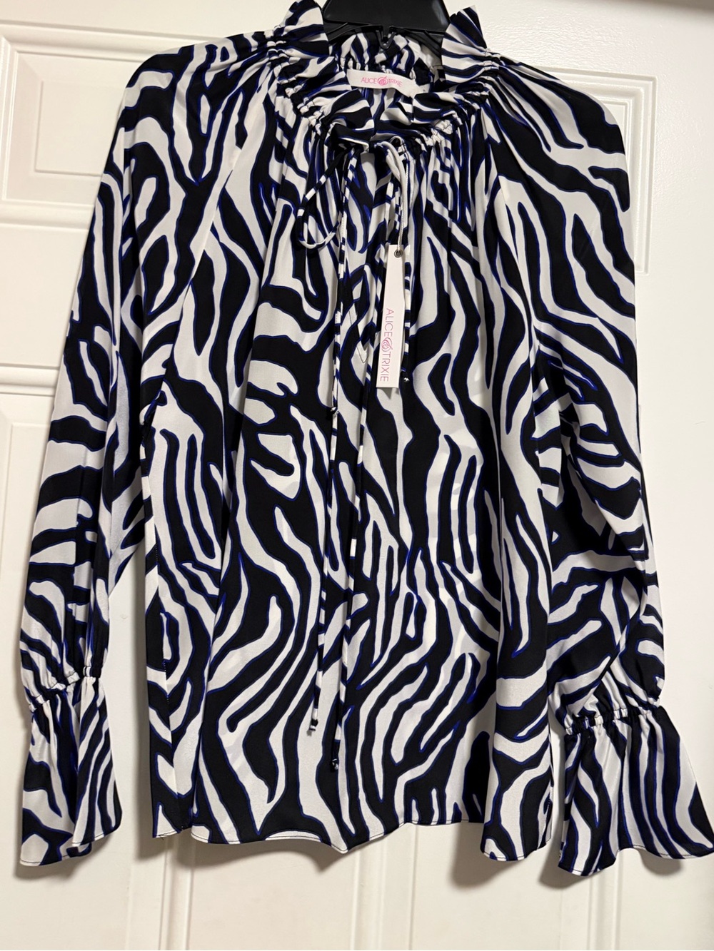 Alice & Trixie SILK Black and White Zebra Tie-Neck Blouse